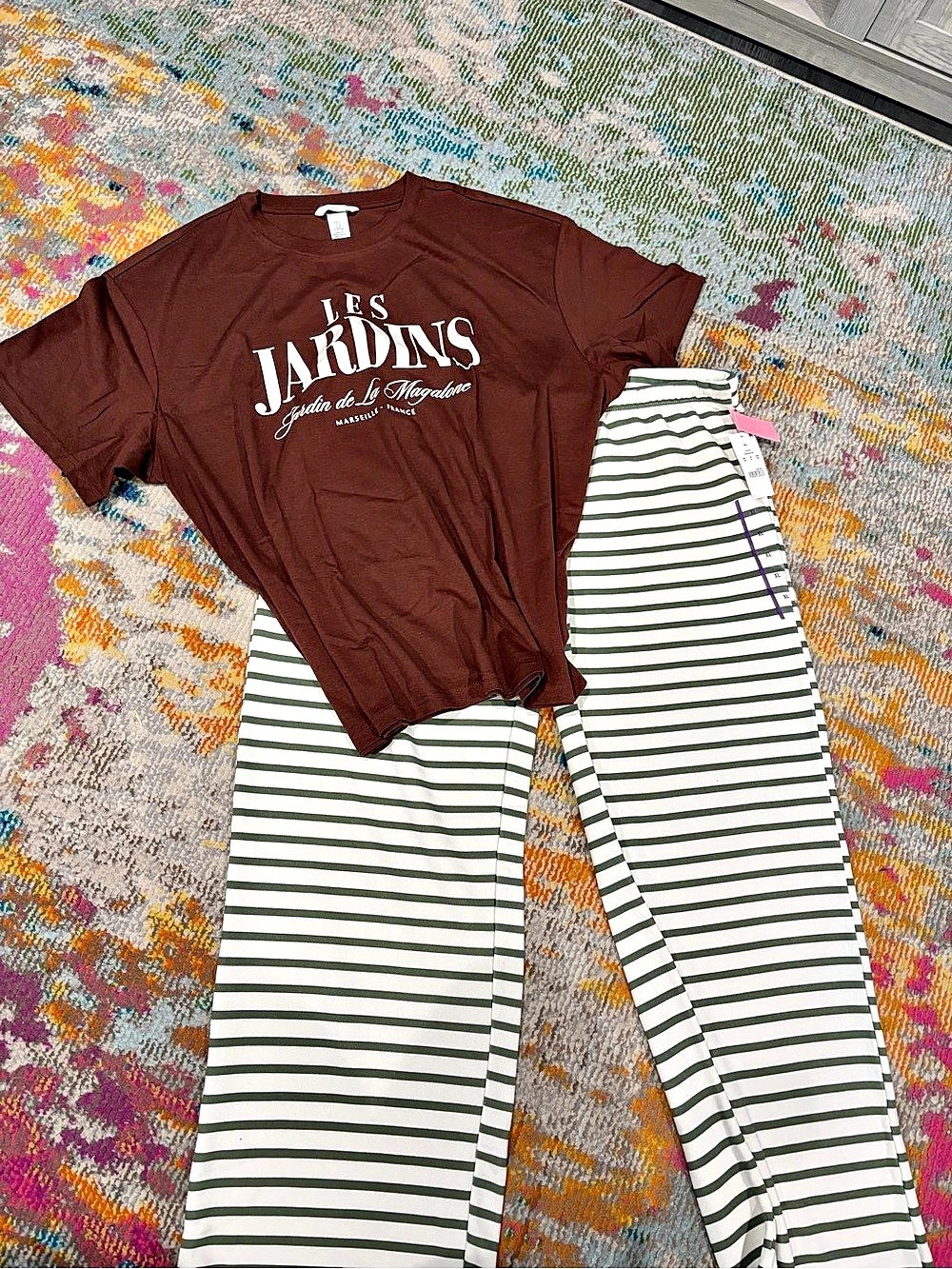 Striped lounge Set in Brown & Green Size XL NWT